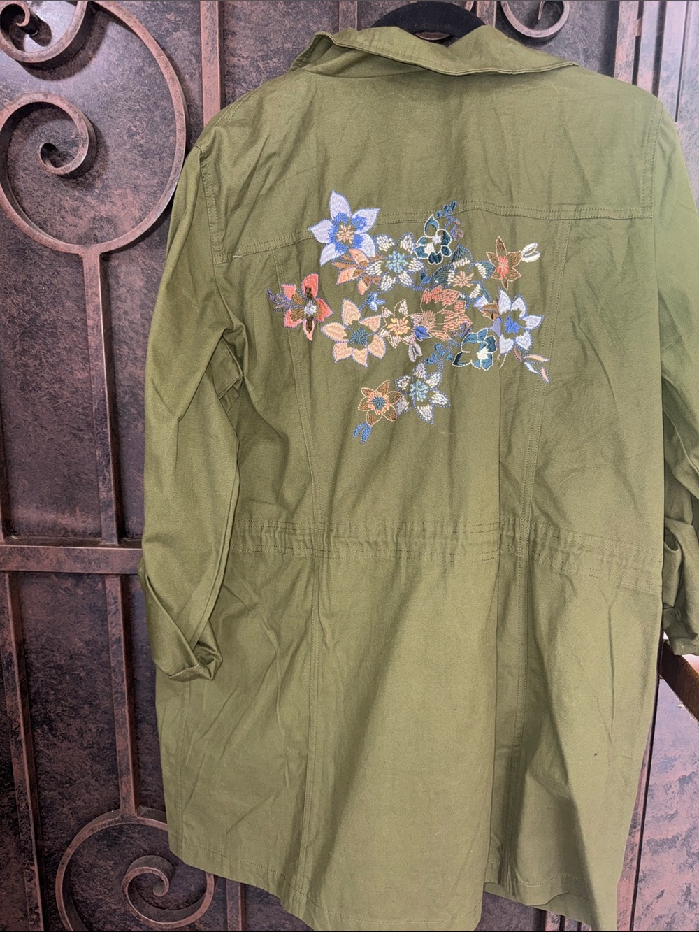 Olive Green Embroidered Utility Jacket - Picture 3 of 3